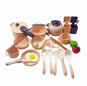 MINI Kids Kitchen Playset Cooking Pots Pans Utensils Pretend Play Food Toy
